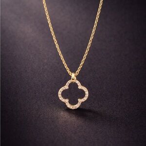 Gold Clover Pendant Necklace with Crystals
